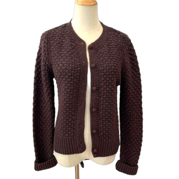 L.L. Bean Brown Button Front Nubby Popcorn Sweater Wool Angora Small - Picture 1 of 7